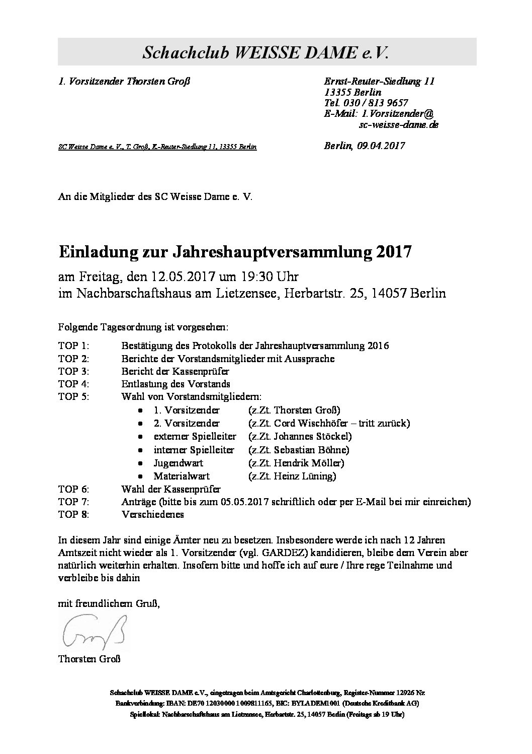 Einladung Zur Jhv Als Pdf Sc Weisse Dame E V